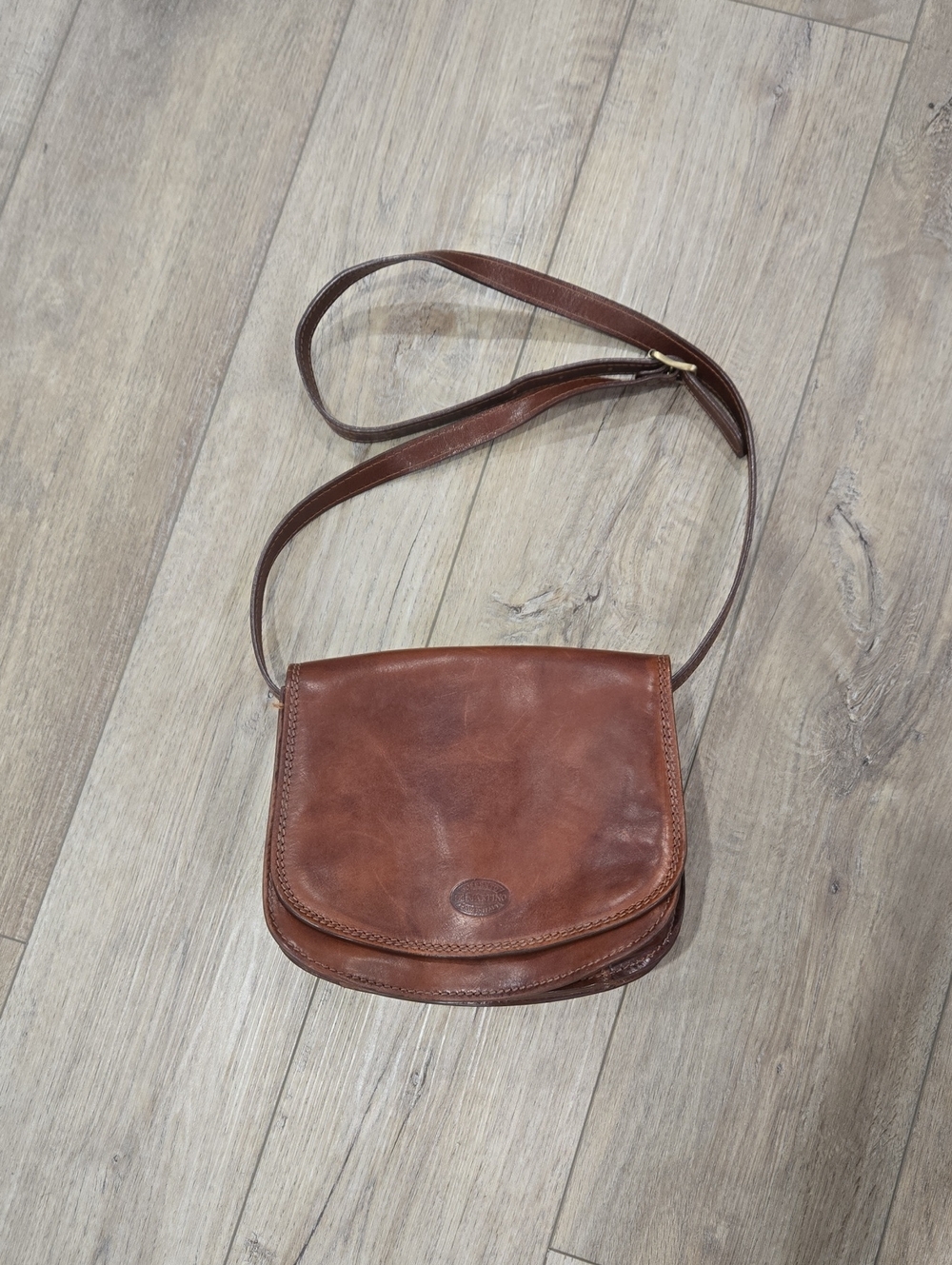 Vintage Sorrento DeMartino Cognac Leather Crossbody Saddle Bag Italian Made